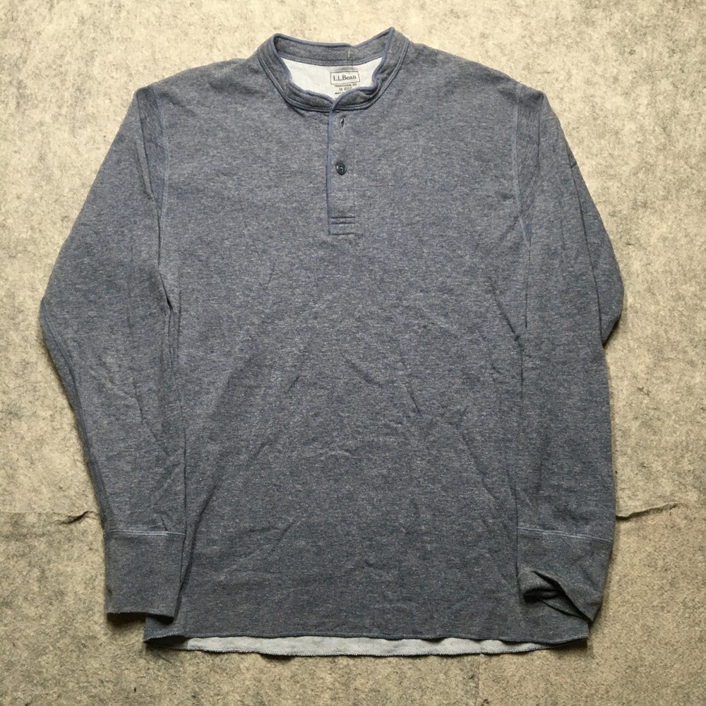 LL Bean River Driver Shirt Mens M Blue Henley Pullover Wool Thermal Two Layer