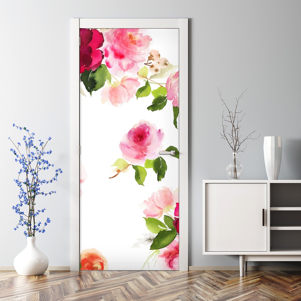 Watercolour spring flowers Bubble Free Door sticker Floral Decal Home Decor
