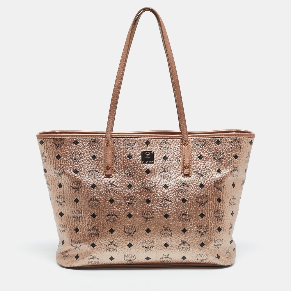 MCM Rose Gold Visetos Leather and Canvas Premium Shopper Tote