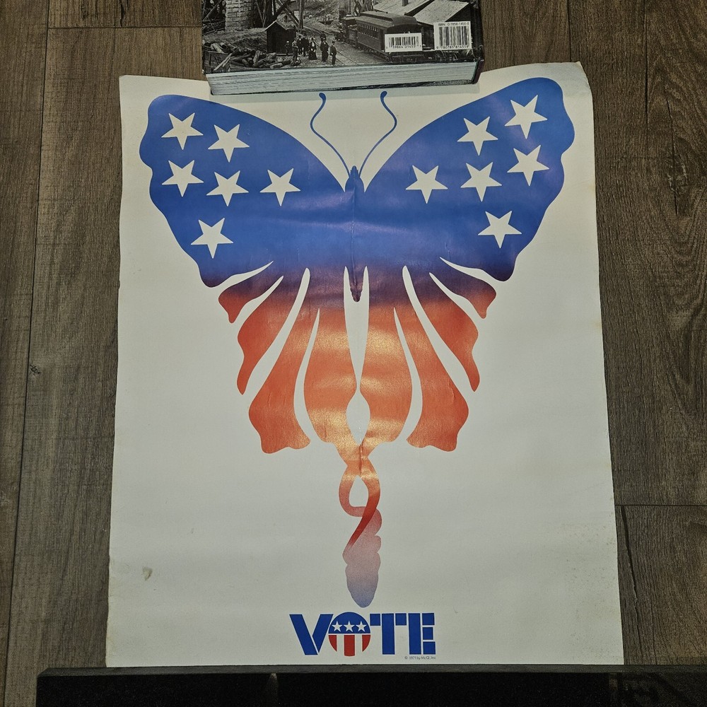 Vintage Vote Poster Butterfly 1971 Hippy Richard Nixon Presidential Election USA