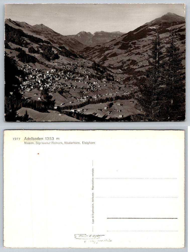 1977 Adelboden Switzerland Real Photo Postcard Swiss Alps Village Valley View