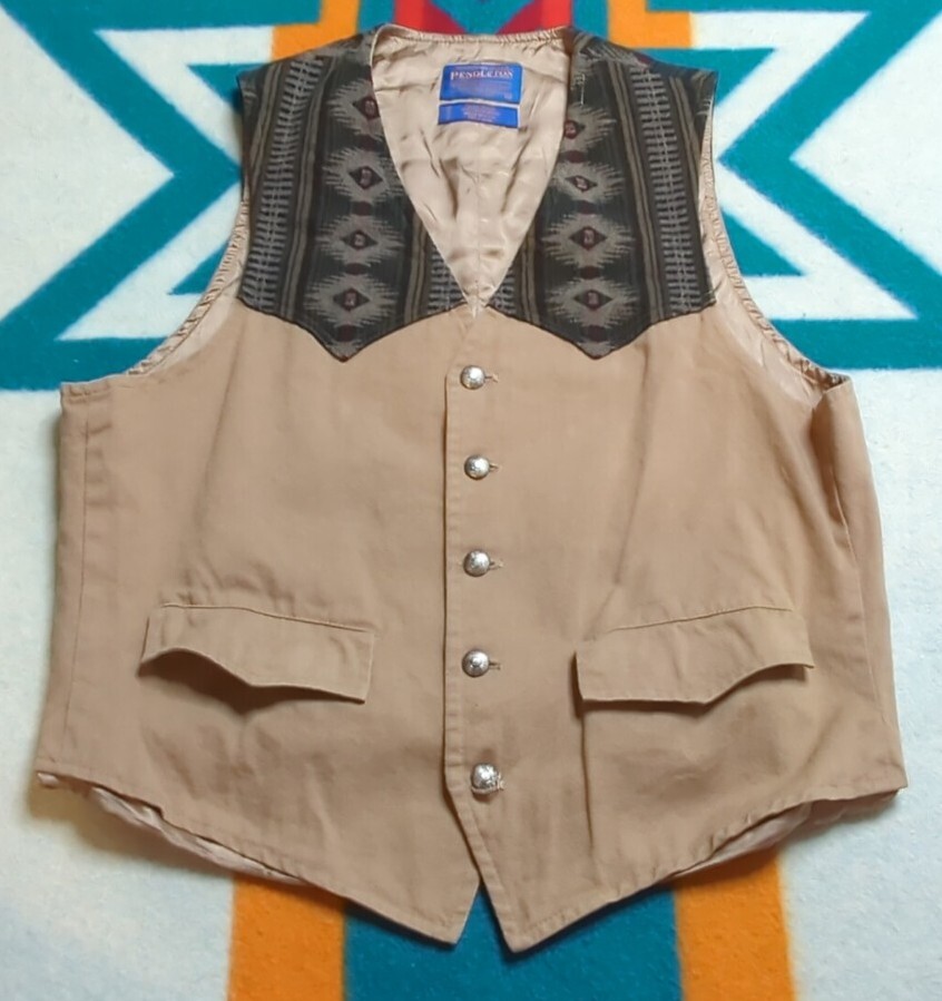 Pendleton High Grade Western Wear Vest Wool Canvas Aztec Southwestern VTG Small