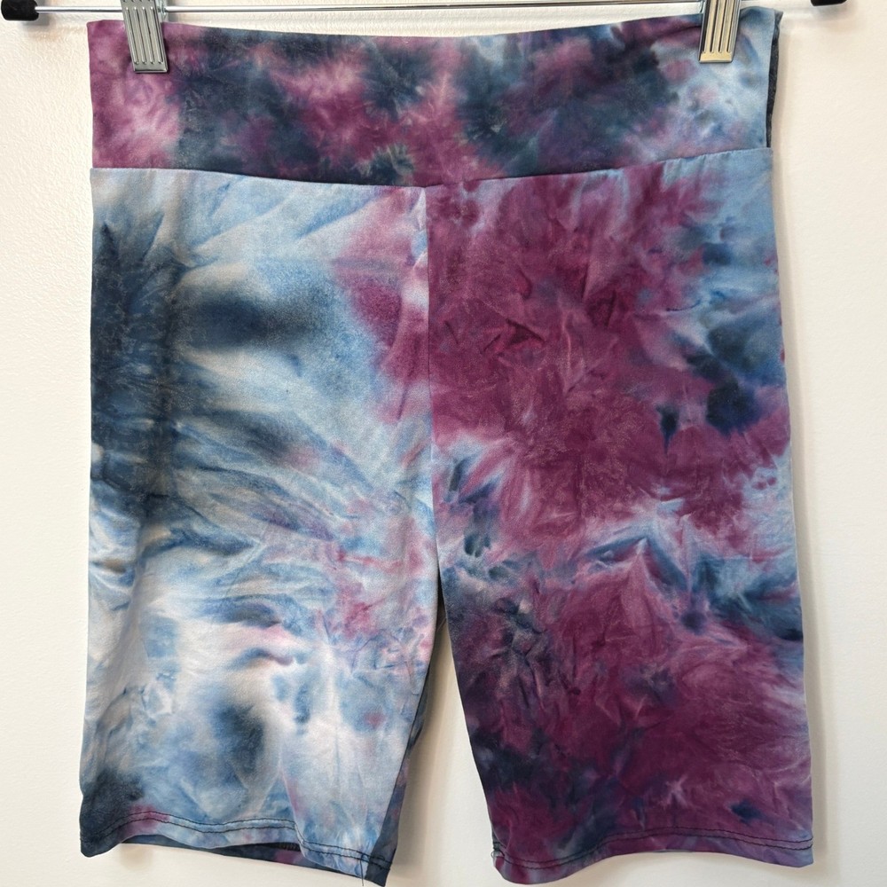 Rainbow Medium Tie Dye Bike Shorts Purple Blue High Waist Workout Athleisure