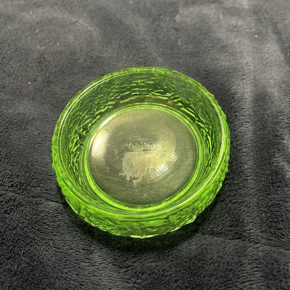 Avon Glass Trinket Green Dish Soap Candle Holder Ashtray Coaster ‘70’s Vtg
