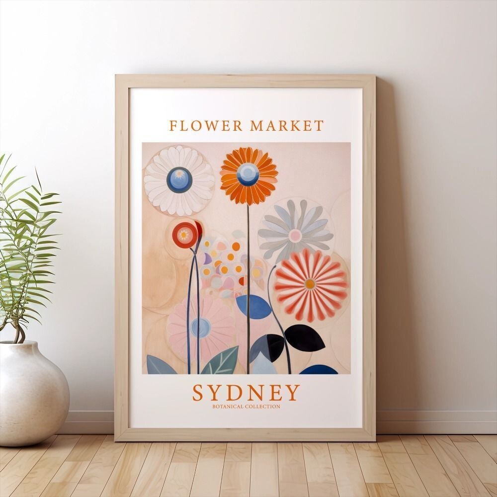 Flower Market Print, Sydney Botanical Poster Floral Wall Art Print