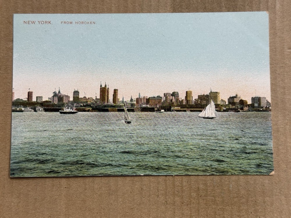 Postcard New York City NY NYC Skyline From Hoboken Boats Ships Vintage c1905 UDB