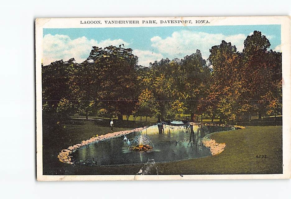 Postcard Lagoon Vanderveer Park Davenport Iowa USA