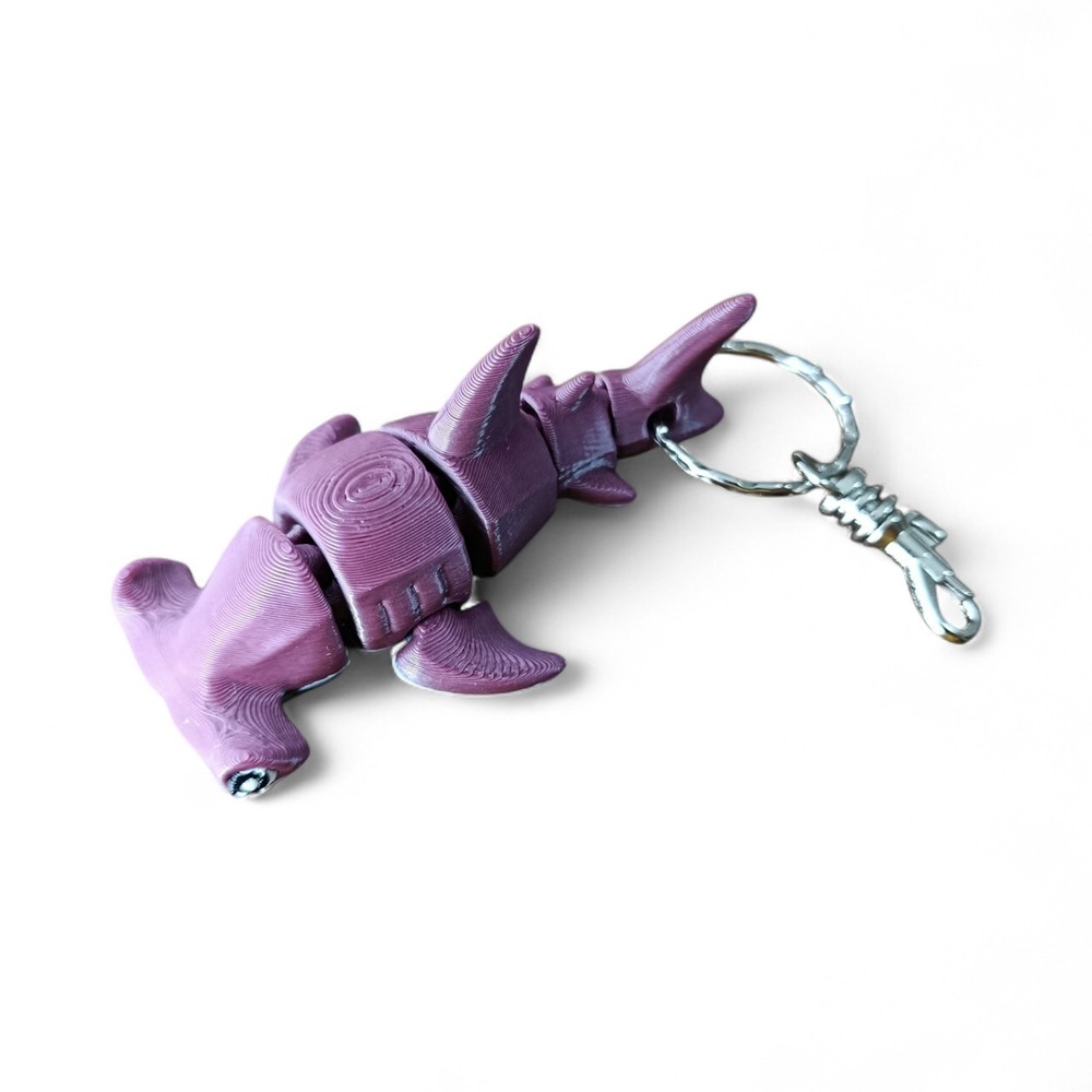 Fuchsia Hammerhead Shark Keychain 3D Printed Articulated Keyring Fidget