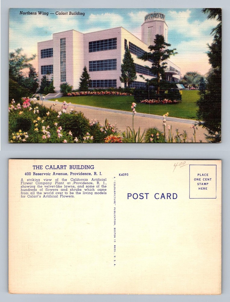 Providence, RI-Rhode Island, Calart Building Factory Lawn PC Vintage Postcard