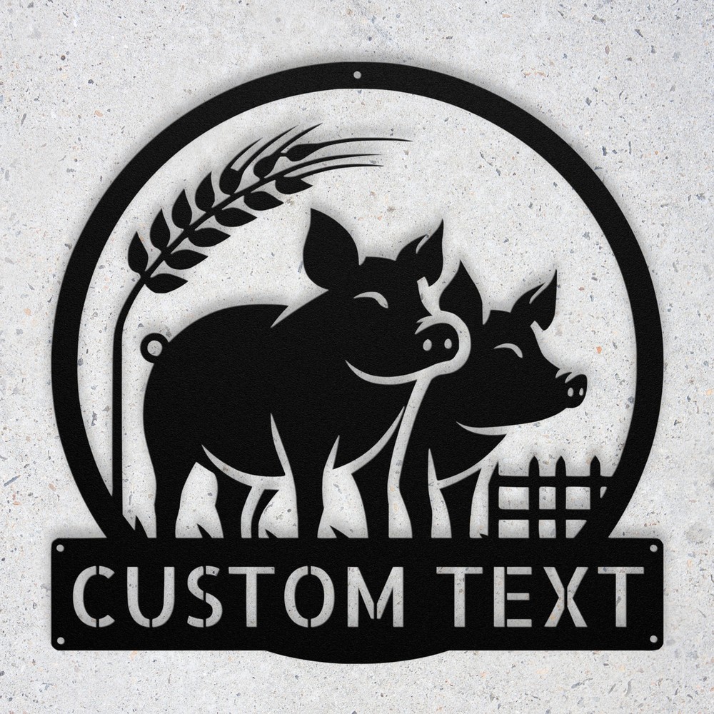 Custom Farmhouse Pigs Metal Sign Rustic Home Decor Personalized Farm Sign Gift