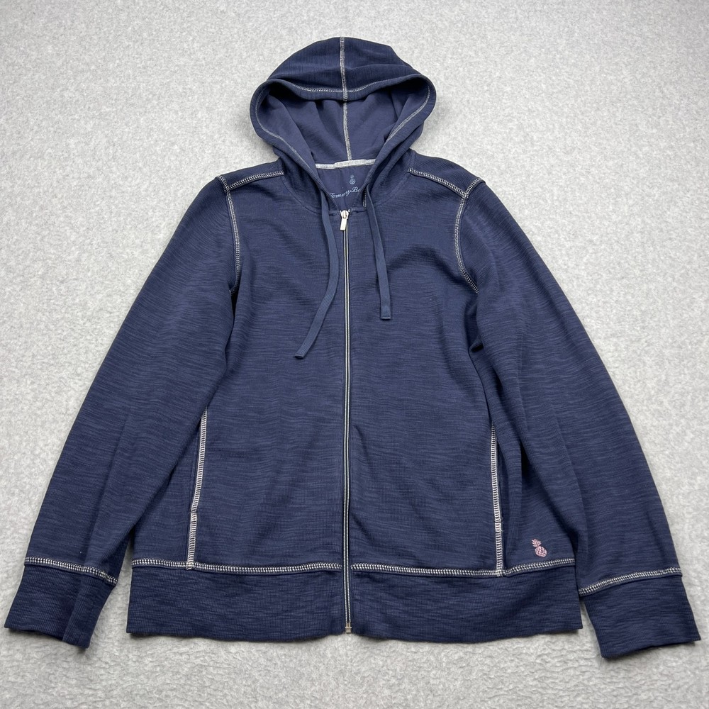 Tommy Bahama Tobago Bay Hoodie Womens Large Blue Pima Full Zip Hooded Sweatshirt