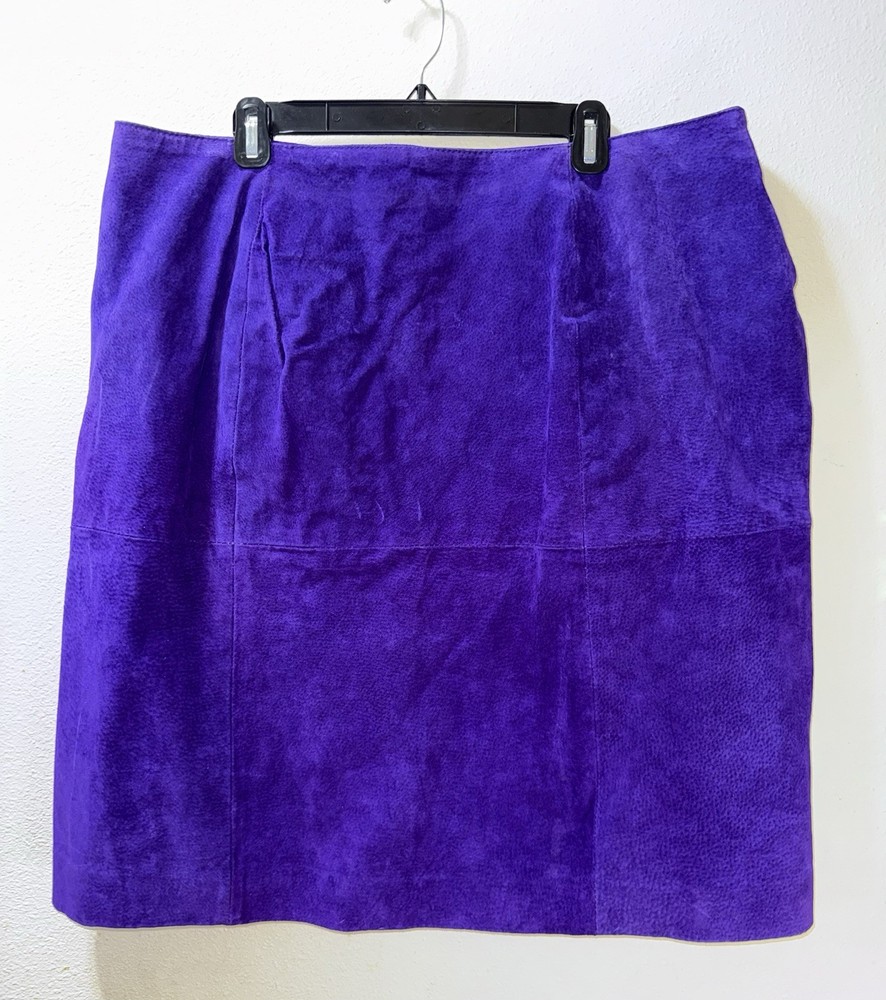 Adrian Jordan Purple Genuine Suede Leather Skirt Sz 22W Zip Back Slit