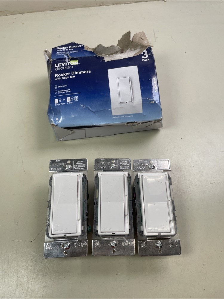 Leviton - DSL06-3PW Decora Universal Rocker Slide Dimmer White - 3-Pack