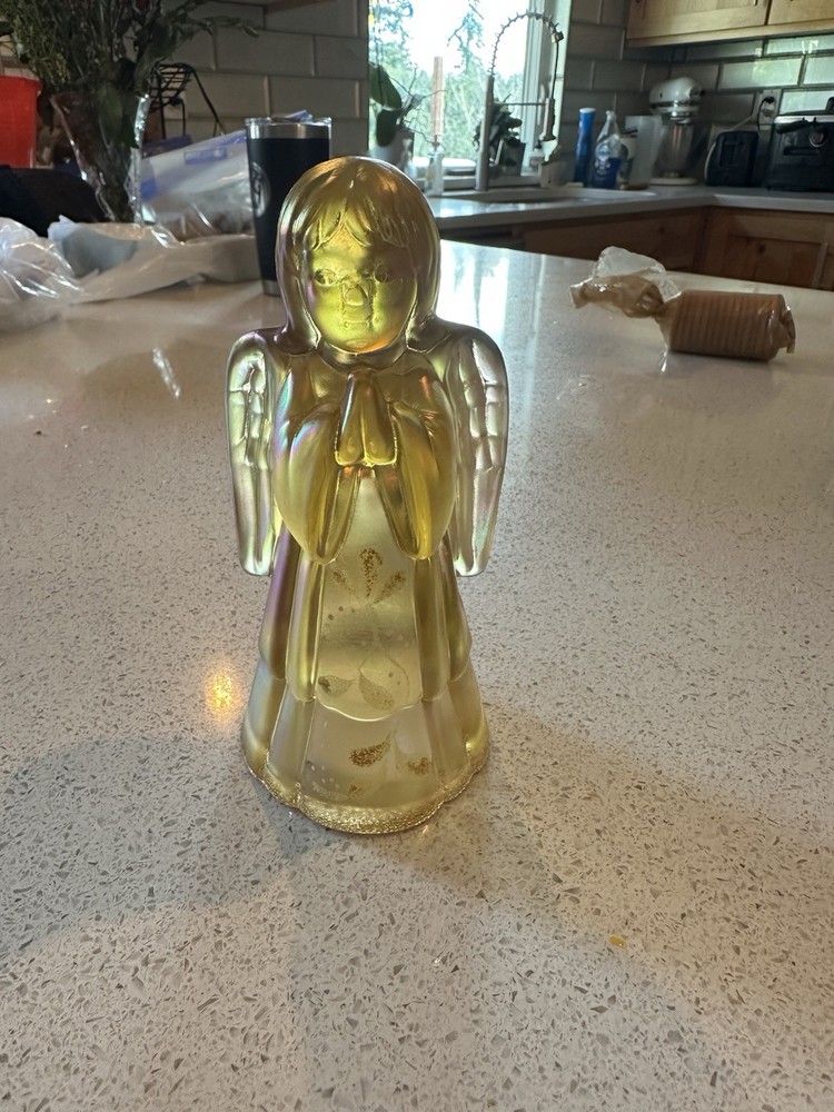 Vintage Fenton Glass Gold iridescent Hand Painted Praying Angel Figurine Signed
