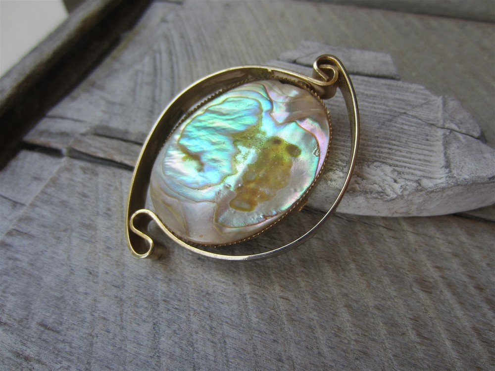 Vintage DENICOLA DE NICOLA Abalone Shell PIN Brooch Abstract 2 1/4