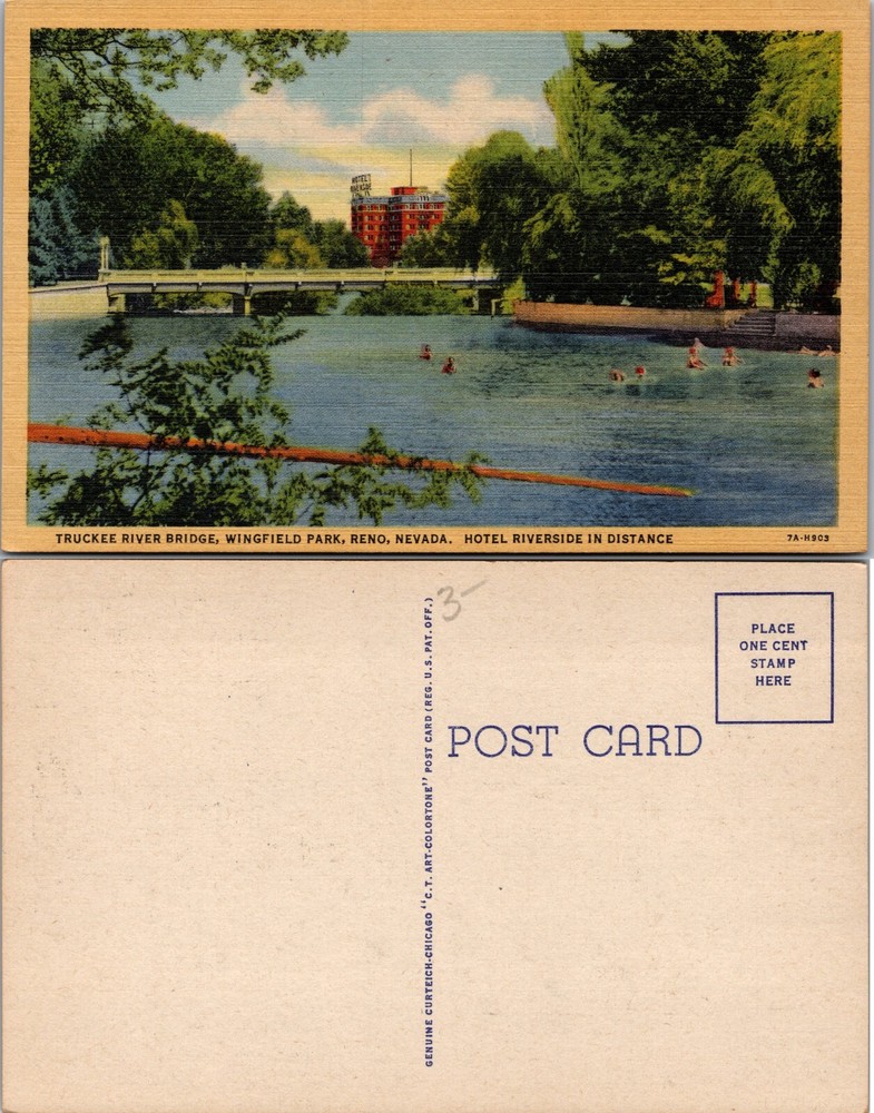 Truckee River Bridge Wingfield Park Reno NV Postcard
