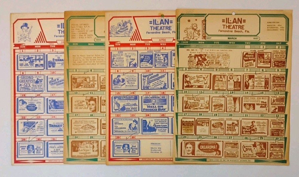 Lot  Of 4 Vintage Amelia Island Drive-n / Reef ILAN Theatre Programs  1956