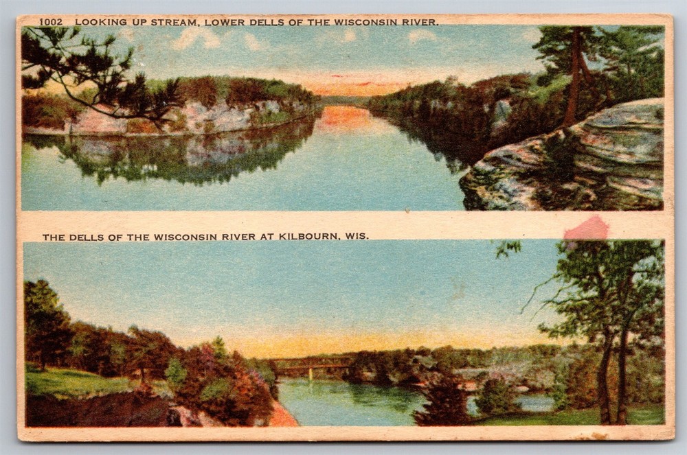 Two Views Wisconsin River Lower Dells Kilbourn WI C1910's Postcard U24
