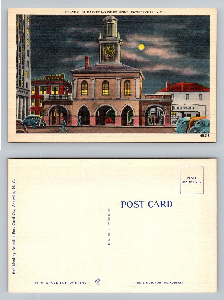 Fayetteville, NC-North Carolina, Ye Olde Market House by Night, Vintage Postcard