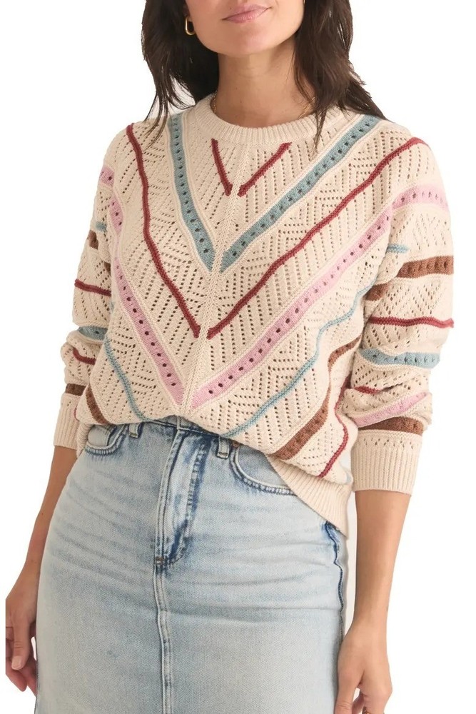 Marine Layer Medium Brooke Stripe Open Stitch Crewneck Sweater