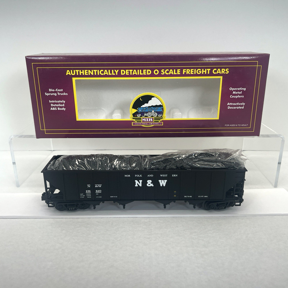 MTH Premier 20-97408 Norfolk & Western 4-Bay Hopper O Used HEAVY Real Coal Load