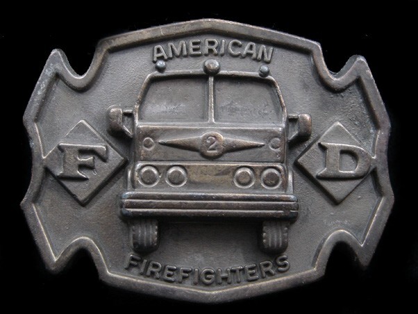 SB05118 VINTAGE 1970s **AMERICAN FIREFIGHTERS** COMMEMORATIVE BELT BUCKLE