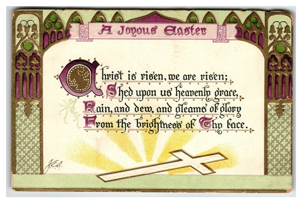 Raphael Tuck Easter Postcard 1909 Embossed Cross Religious Verse