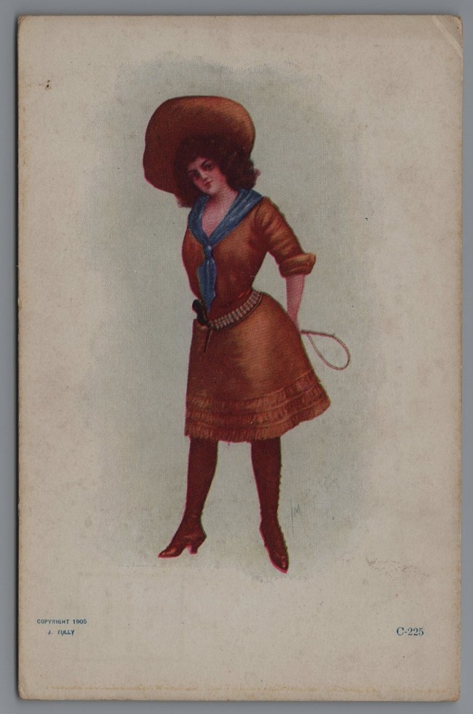 1905 J. Fully Western Cowgirl Lasso Rope Postcard Vintage Art Print