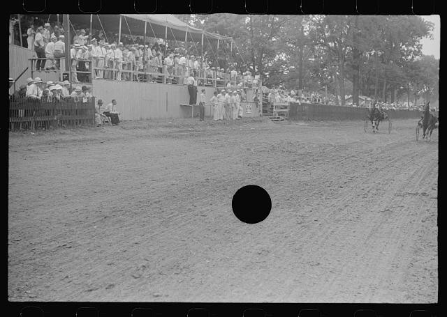 Photo:Central Ohio County Fair Grandstand 1938 Aug Rodeo Crowd