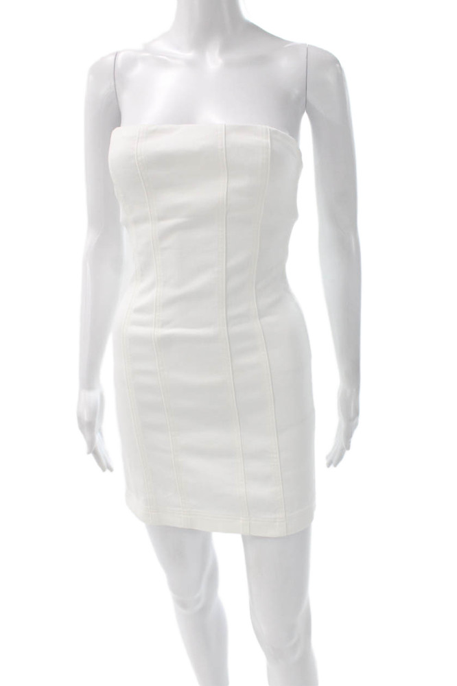 Alice + Olivia Women Mini Dress White Strapless Size 0Free Shipping in US $100+ Orders | $6.95 Orders Below