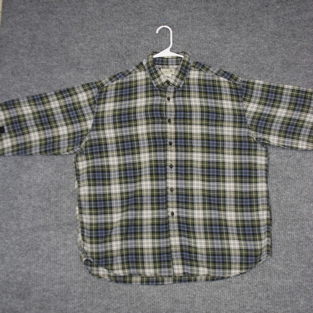 LL Bean Flannel Shirt Mens XL Green Blue Plaid Long Sleeve Button Down 0BHF4