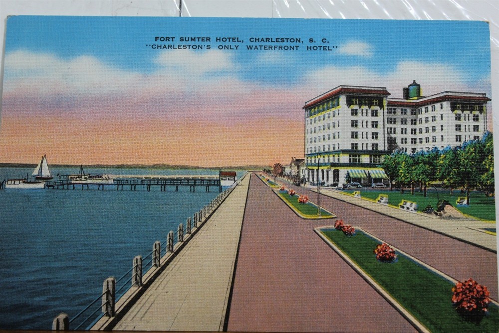 South Carolina SC Charleston Fort Sumter Hotel Waterfront Postcard Old Vintage