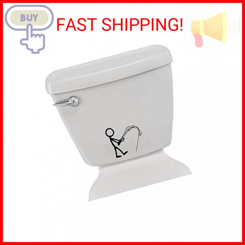 Bathroom Toilet Sticker Decal - Stick Figure Fishing - Funny Fun Home Decor