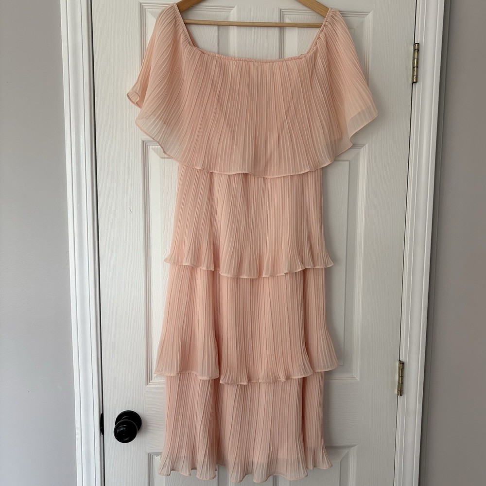 Lulus Pink Tiered Off The Shoulder Chiffon Dress Bridesmaid Wedding Spring L