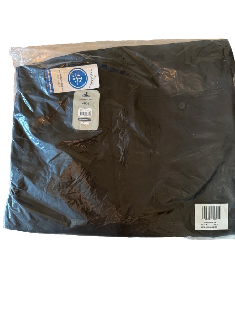 George Sorbtek Men's Classic Fit Expandable Waist Black Cuffed Pants 48x30 NWT