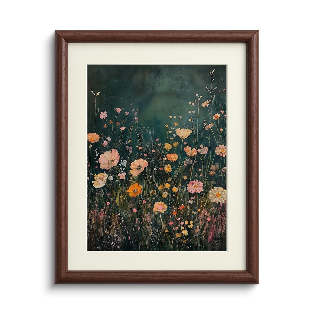Moody Wildflower Landscape Framed Canvas Wall Art with Mat