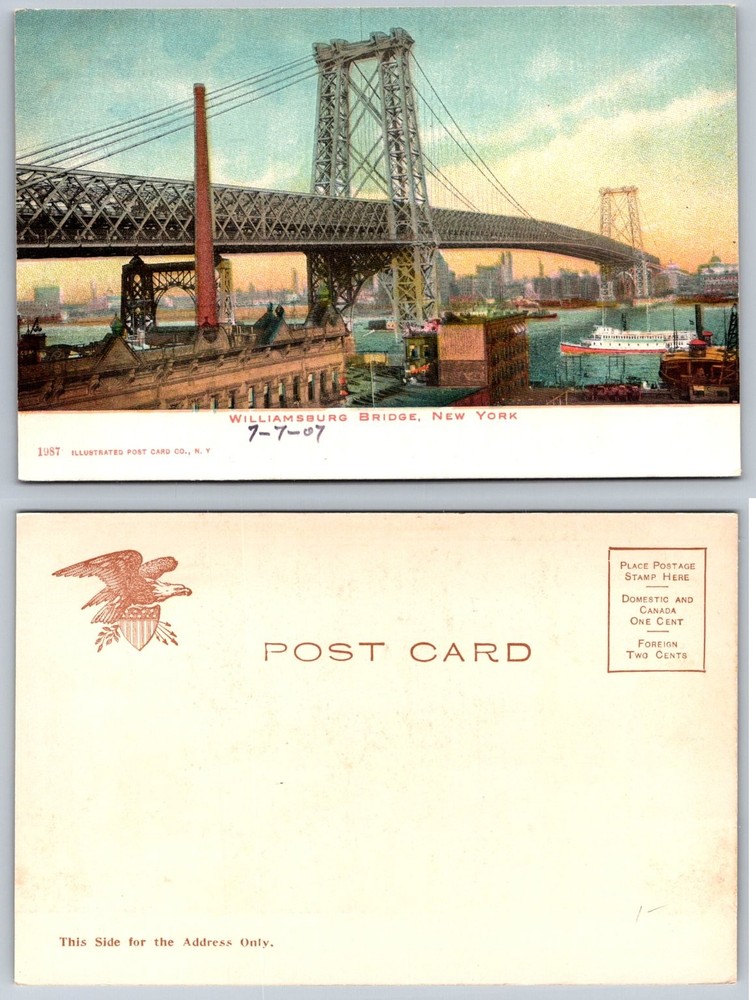 Vintage Williamsburg Bridge New York Postcard 1907 Illustrated NYC Landmark