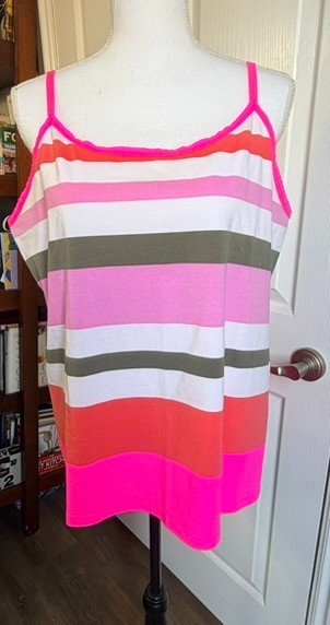 Lane Bryant Womens 18/20 Striped Tank Top Pink White Adjustable Strap Plus Size
