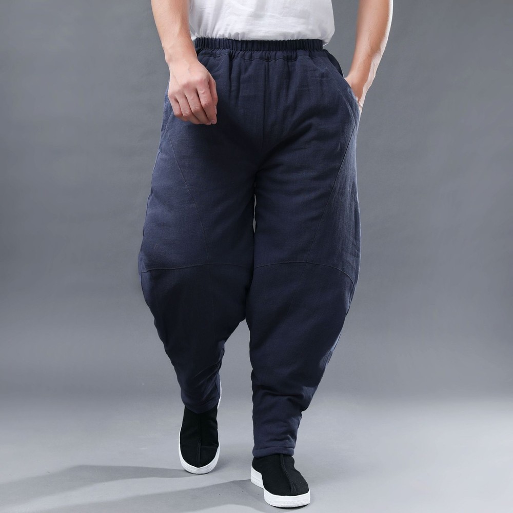 Winter Men's Casual Cotton Pants with Elastic Waist for Warmth and Retro Style  