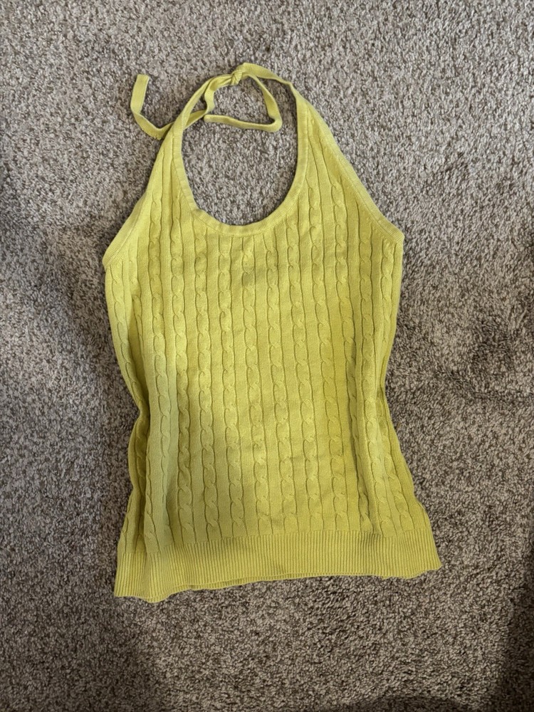 Merona Yellow Cable Knit Halter Tank Top Size M Sleeveless Tie Casual