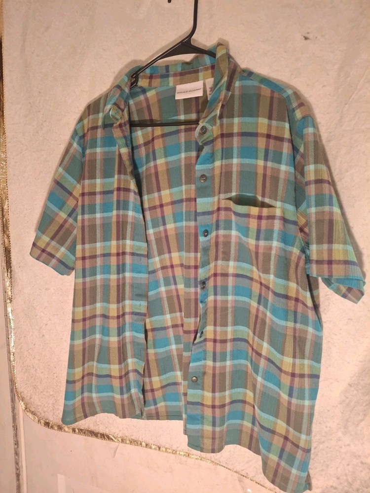 Alfred Dunner Women Size 16 Plaid Button Up Blouse Shirt Cotton