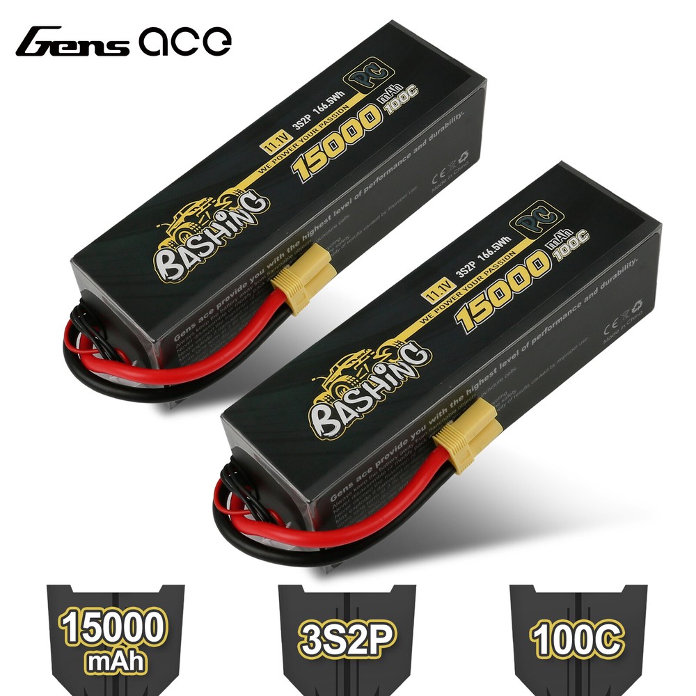 2X Gens Ace Bashing 11.1V 100C 3S 15000mAh Lipo Battery EC5 Plug For Arrma Car-image