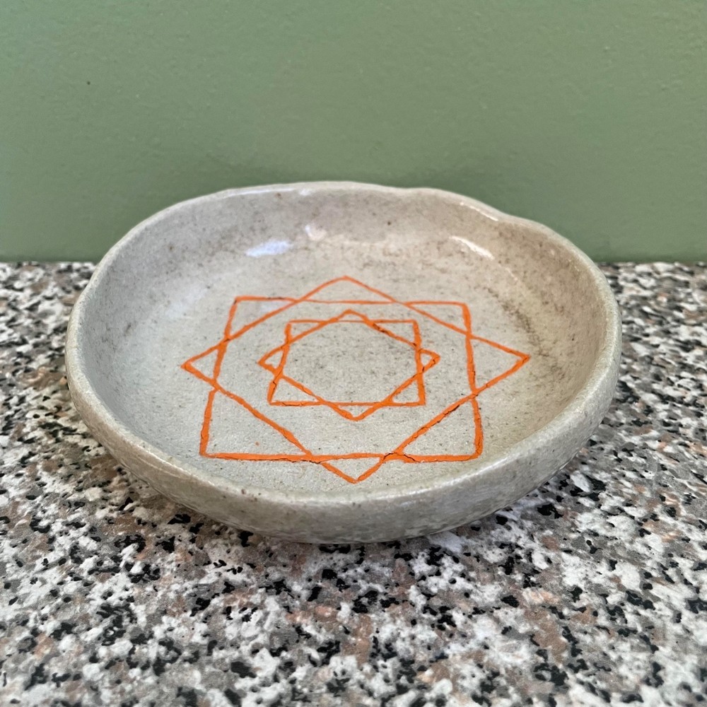 Studio Art Pottery Trinket Tray Round Gray Vanity Dish Signed