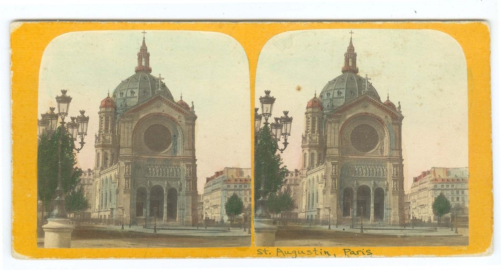G5121~ FRANCE – Paris – St Augustine Church Hand Tinted 1860s Stereoview