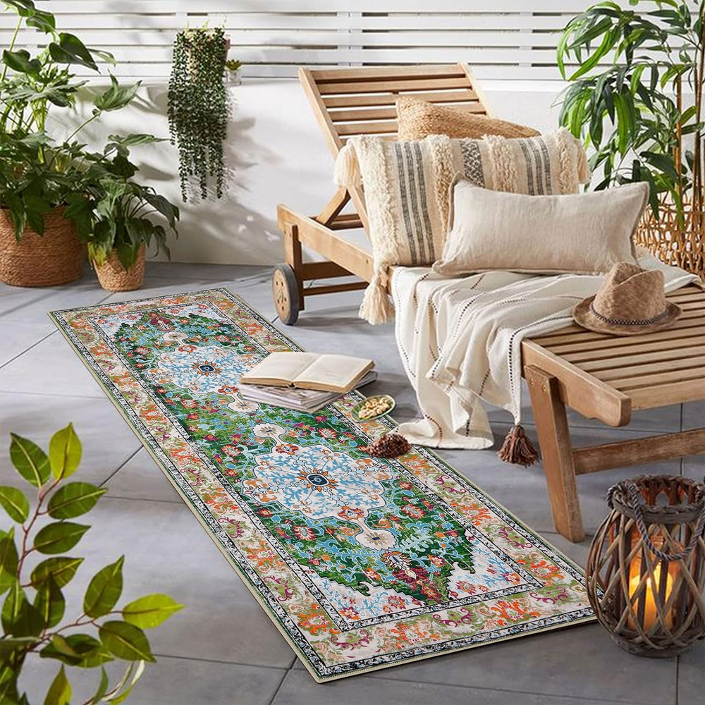 2' X 6' Boho Hallway Runner Rug, Non Slip Washable Vintage Farmhouse Kitchen Rug