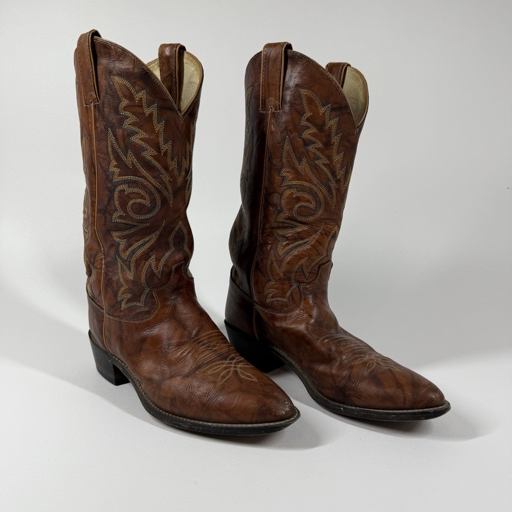 JUSTIN Men’s Size 9EE Marbled Chestnut Brown Leather Cowboy Boots style #1560