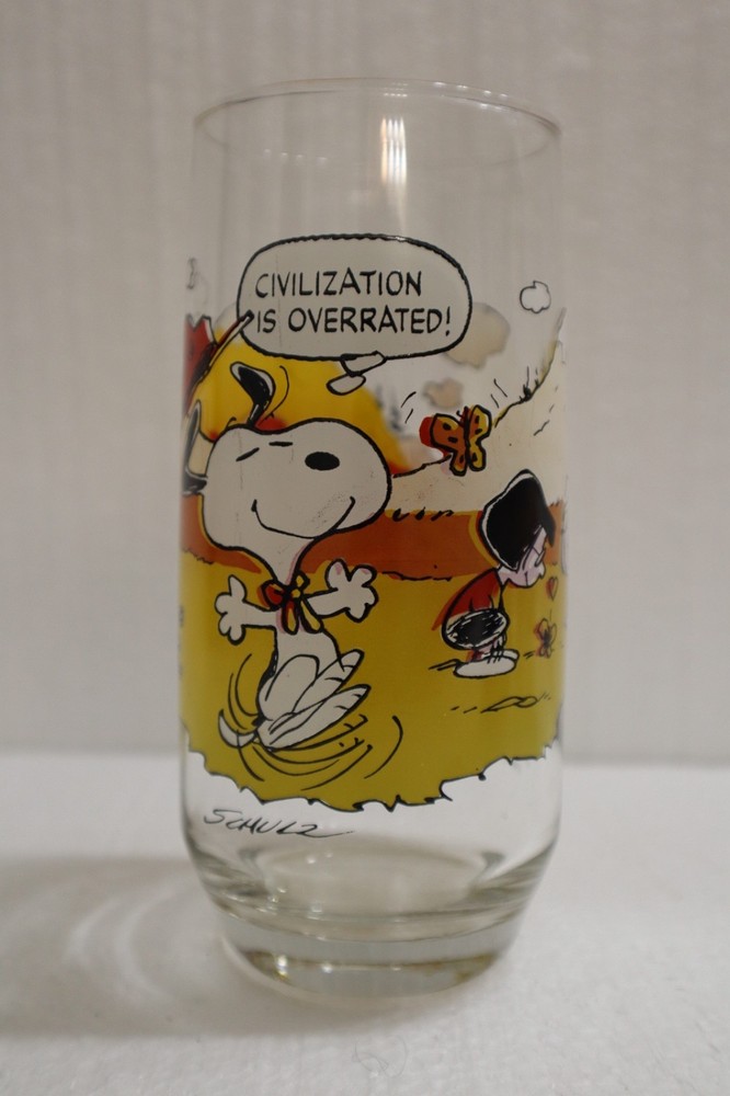 Vintage McDonalds Camp Snoopy Peanuts Civilization is Overrated Glass