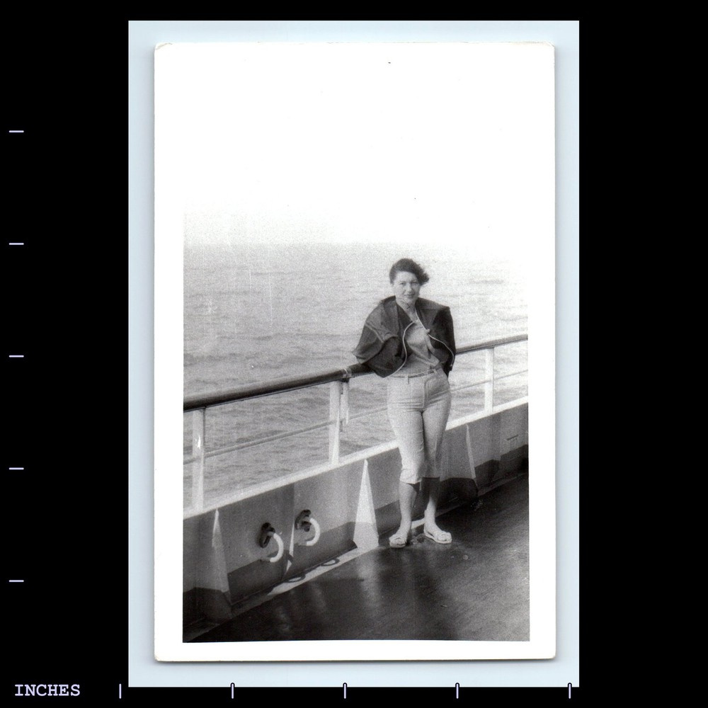 Old Vintage Photo WOMAN ABOARD SHIP DECK