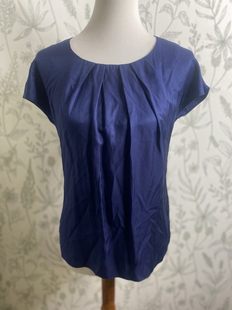BODEN Navy Blue Silk Top Shirt Blouse Size 2
