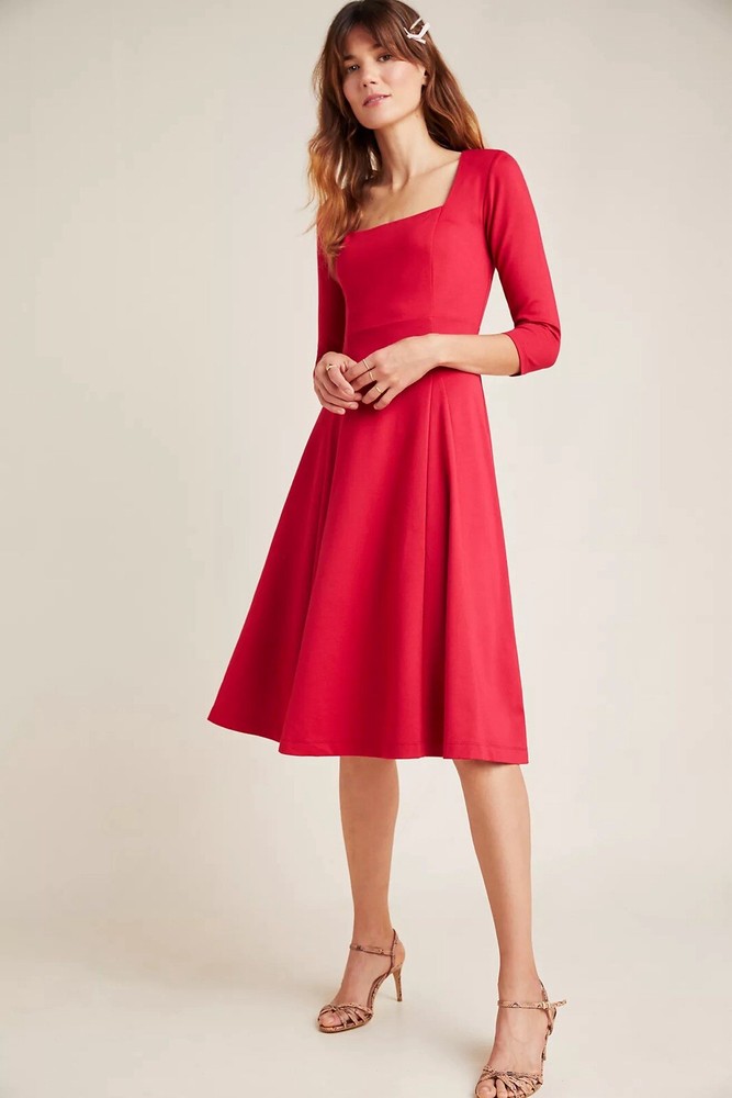 Maeve NWT Anthropologie Jocelyn Ponte Red Midi Fit n Flare Dress Women's size XL